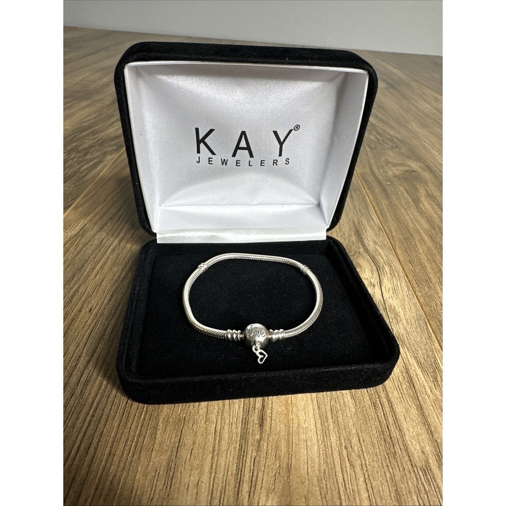 KAY Jewelers 925 Sterling Sliver Moments Halo Snake Chain Bracelet Love
